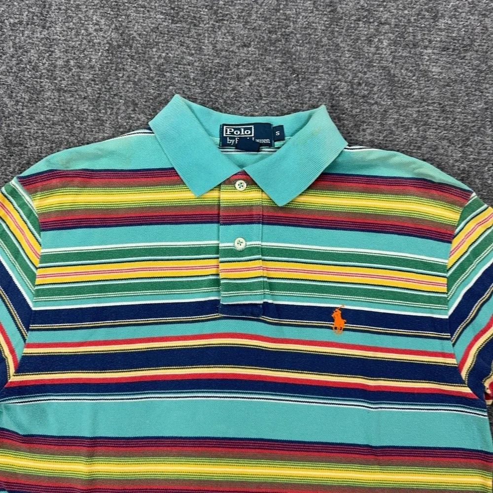 VTG Polo By Ralph Lauren Polo Shirt Mens S Multicolor Striped 100% Cotton Knit